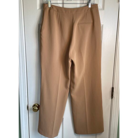 Topshop Wide Leg Pants Trousers High Rise Size 8 Tan Center Crease Closet Staple - Picture 5 of 14
